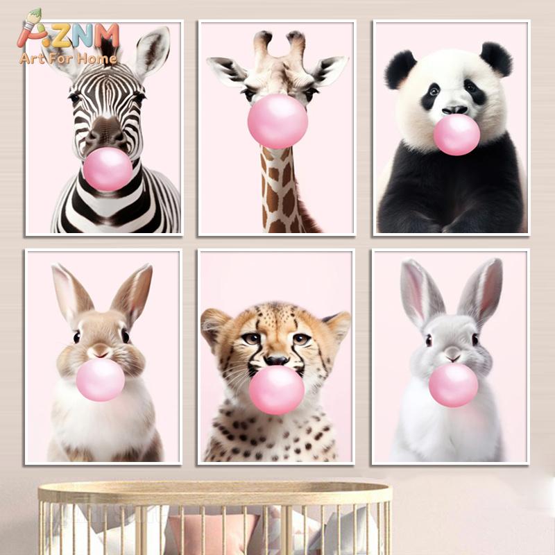 Photography Art - Sevimli Pembe Panda Zürafa Tavşan Çita