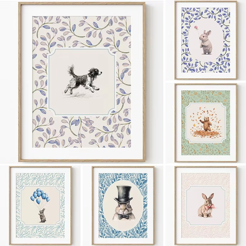 Photography Art - İskandinav Vintage Hayvan Posterleri: Tavşan, Köpek,